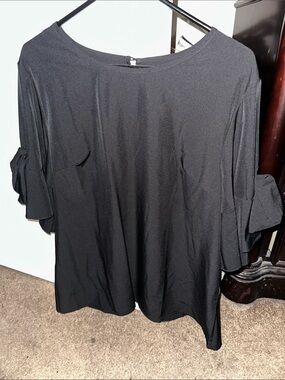 Classic Black Women's Blouse - Elegant Roll-Sleeve Top